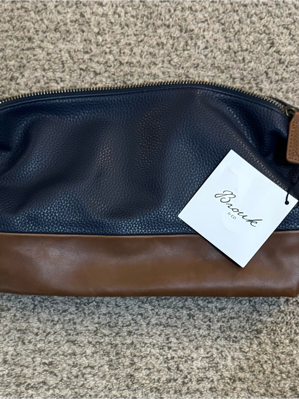 Two-Tone Navy and Brown Leather Travel Dopp Kit